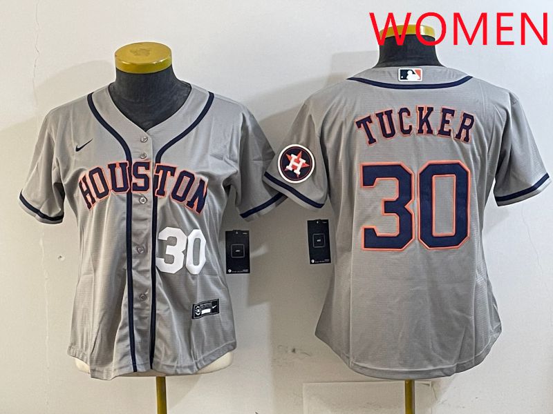 Women Houston Astros 30 Tucker Grey Game 2025 Nike MLB Jersey style 2
